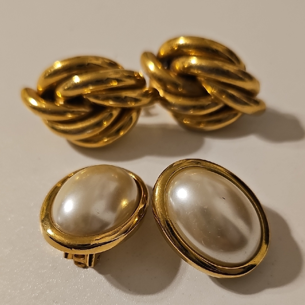 Kenneth Jay Lane Gold and Cream Earrings